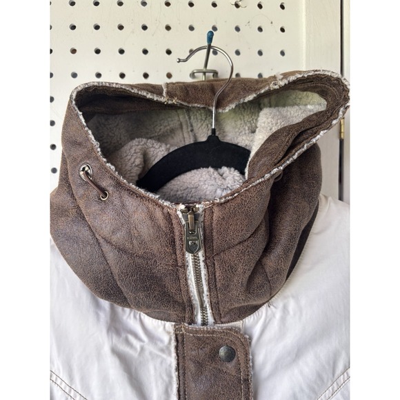 Kuhl Projekt Women's S Cream Goose Down Outdoor Mountain Vest Hood Pockets Zip - Picture 2 of 13